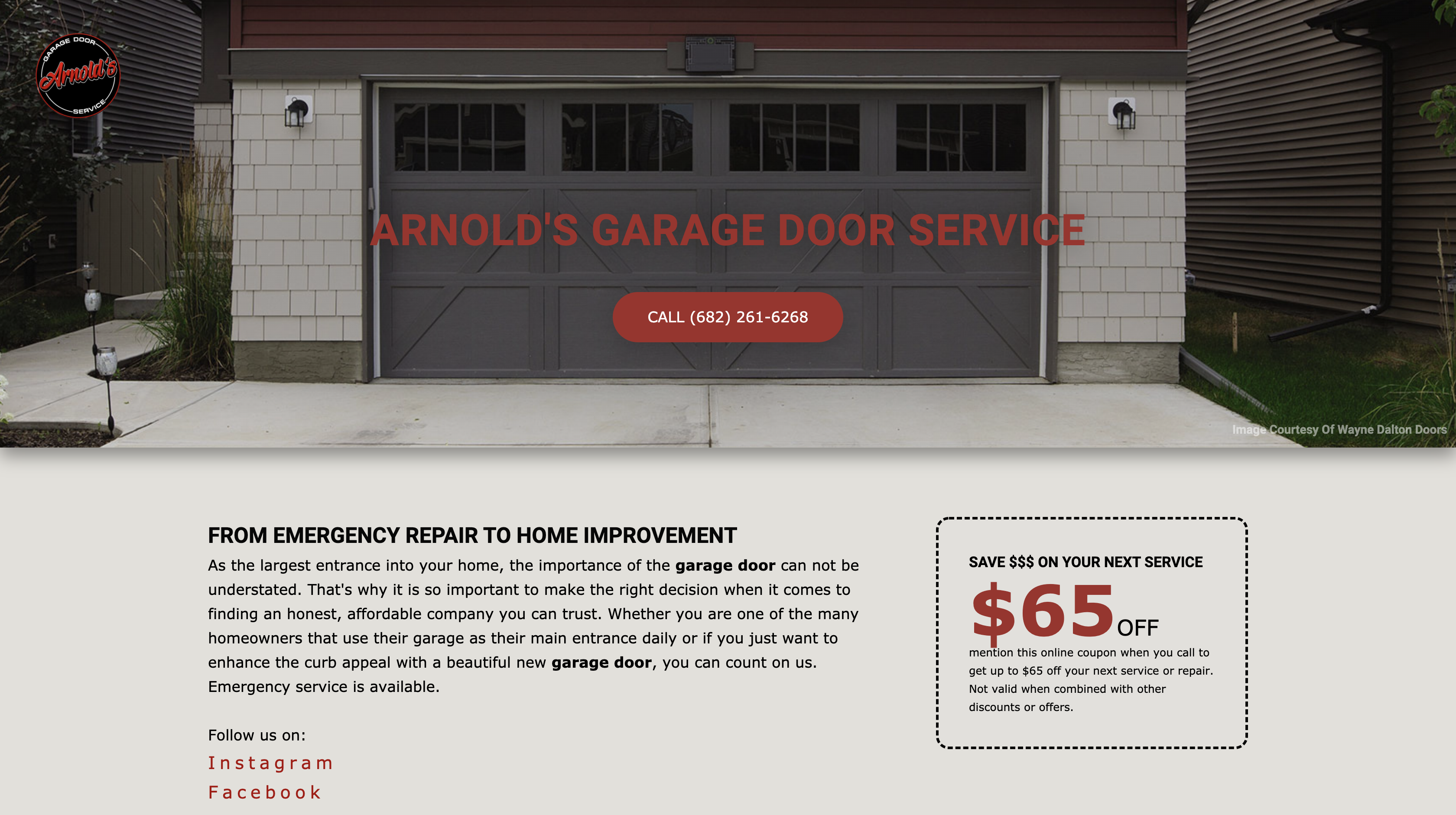 Arnold's Garage Door Service Website Screenshot